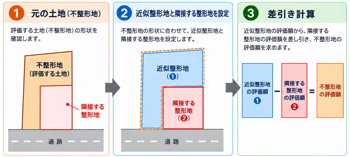 不整形地としての差引き計算を説明したイラスト