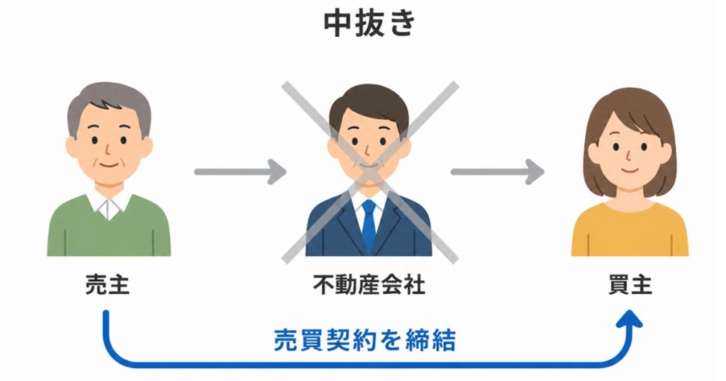 不動産売買の中抜きを説明したイラスト