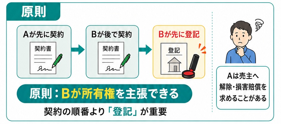 二重譲渡の所有権について説明した図