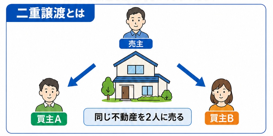 不動産の二重譲渡について説明した図