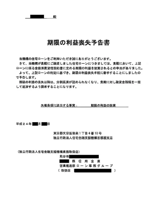 期限の利益喪失予告書