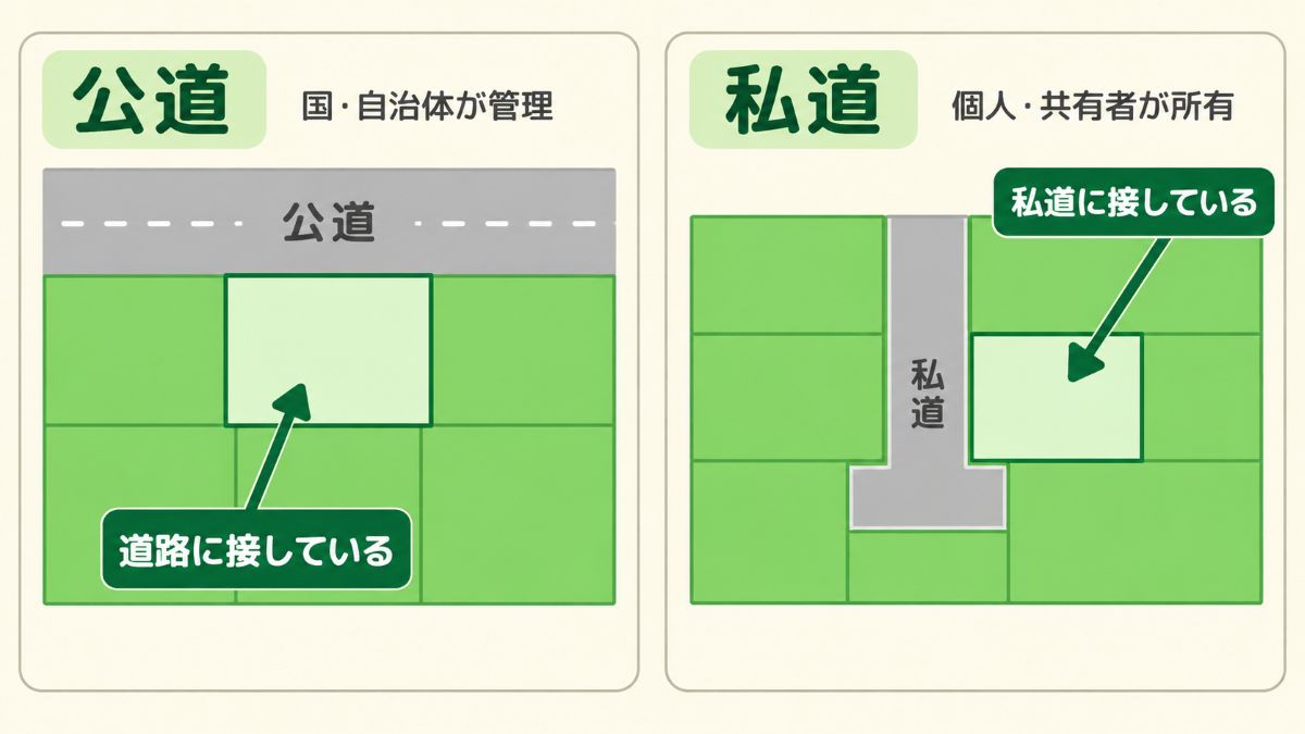 公道と私道の違いを説明したイラスト