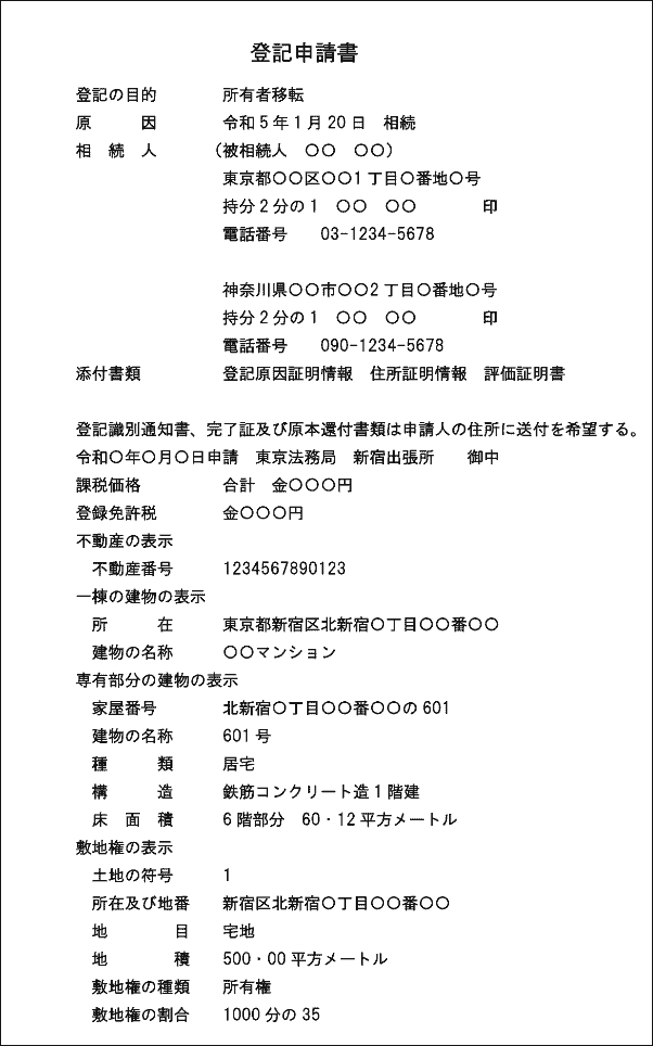 登記申請書の例